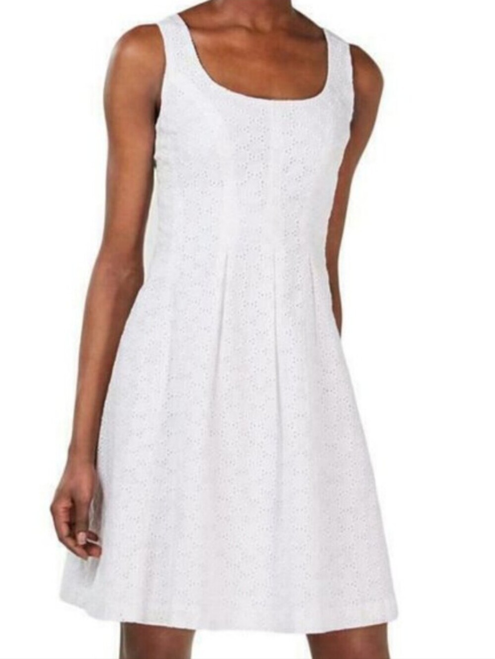 Pappagallo White Eyelet Scoop Minimalist Wedding Guest Sleeveless Dress